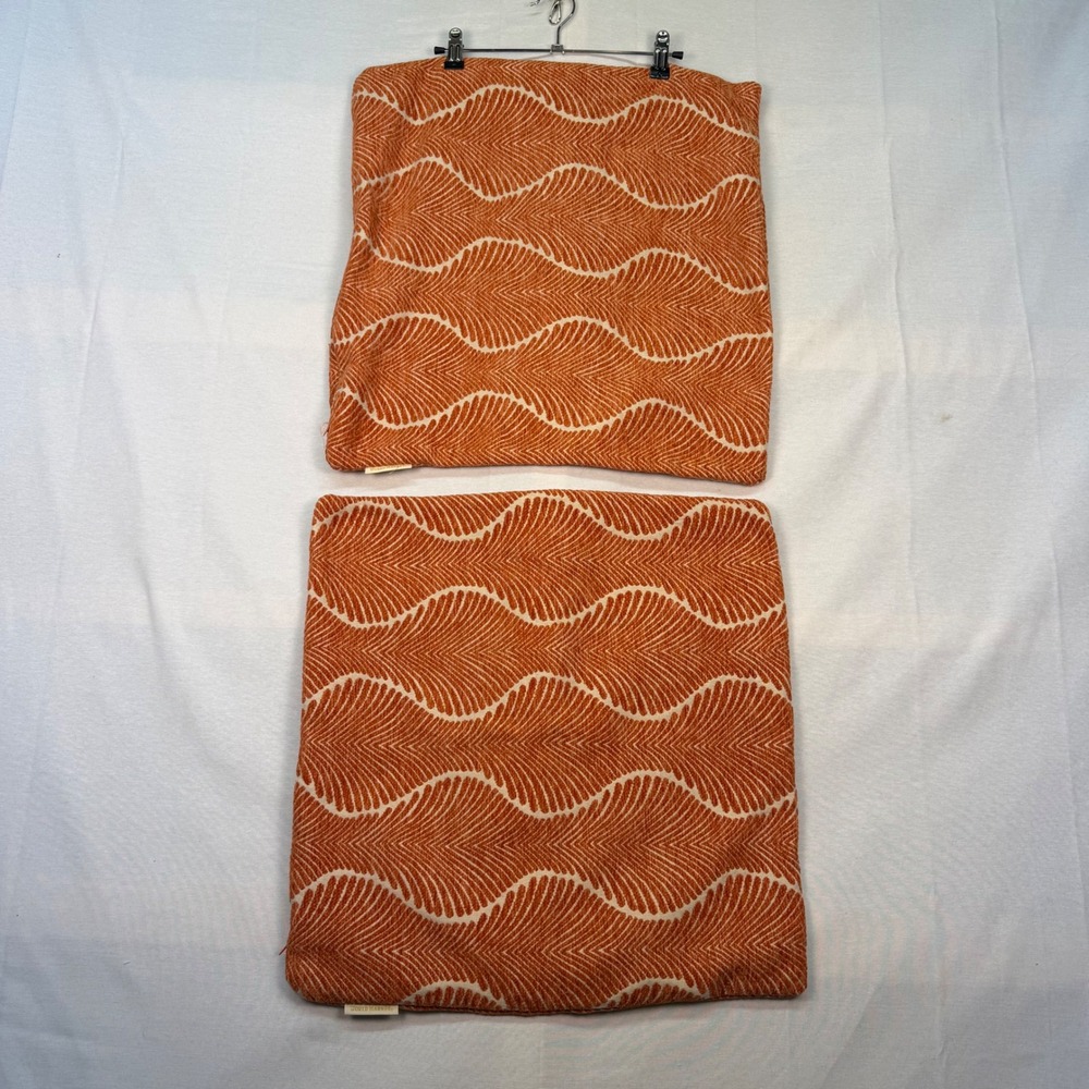 World Market Burnt Orange Chenille Wave Geometric Throw Pillow Covers Pair 18x18